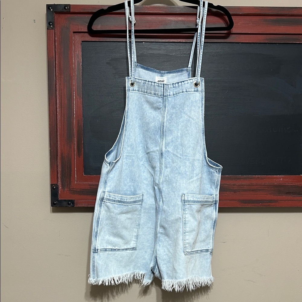 aerie Light Wash Denim Short Overalls